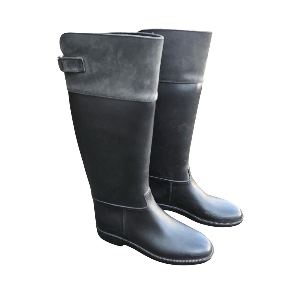 Naot Women Rain Boots 7 Black Grey Equestrian Tall Riding Waterproof Minimal